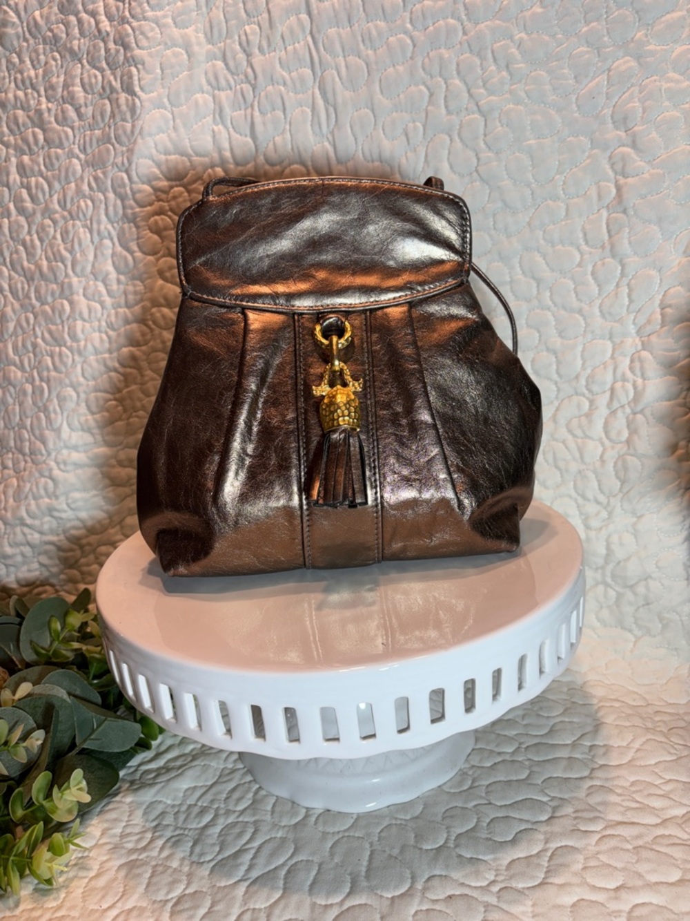 Vintage Paul Joseph Metallic Leather and Gold Tassel Crossbody Bag